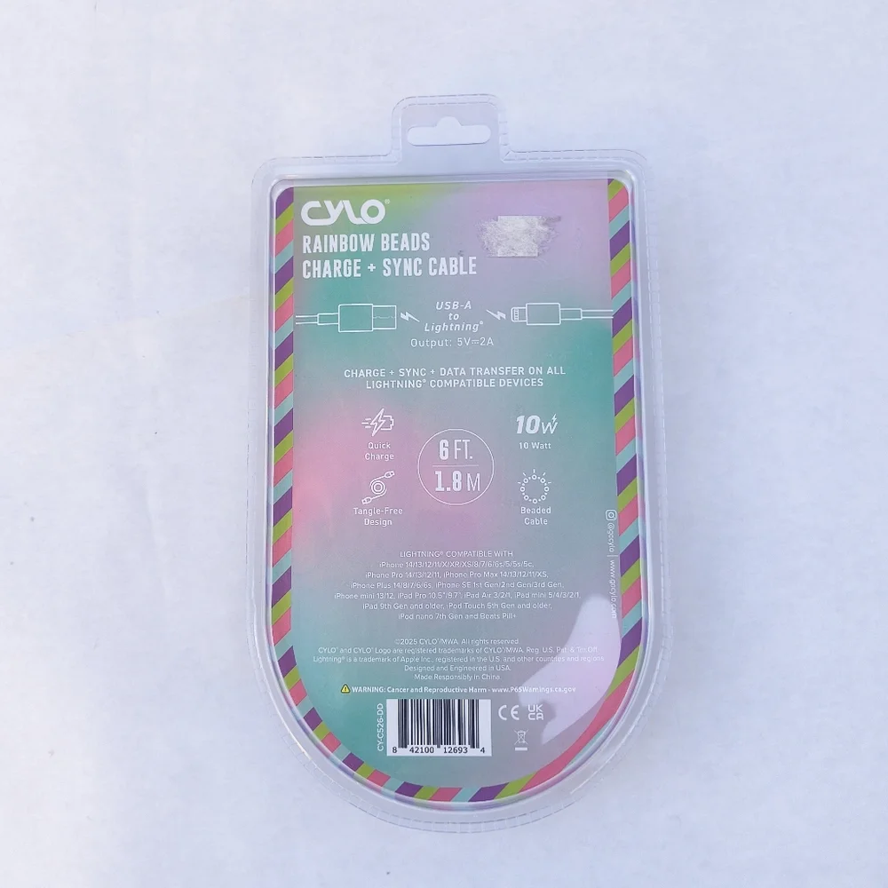 CYLO | Rainbow Phone Charger + Sync Cable USB-A Connector Quick Charge 6ft 1.8 M